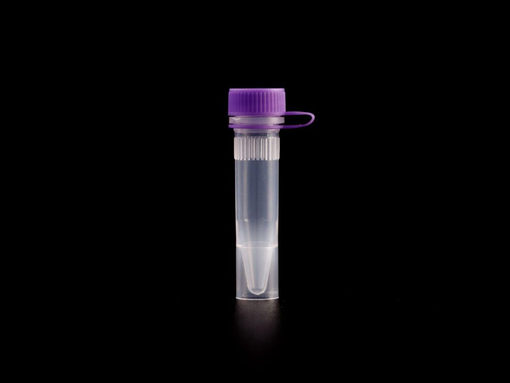 Kelabscience 1.5ml Clear Cryo Tube with Purple Flip Cap, Upright Closed