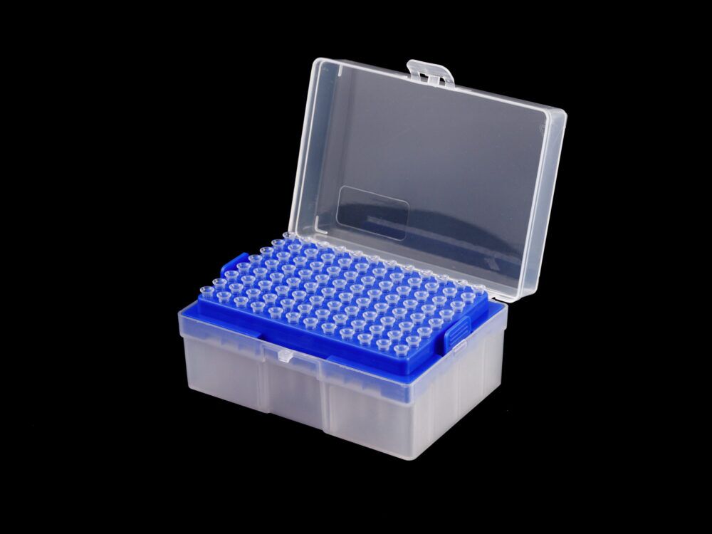 Kelabscience 10ul Short Filter Tips Boxed, Front View with Open Lid