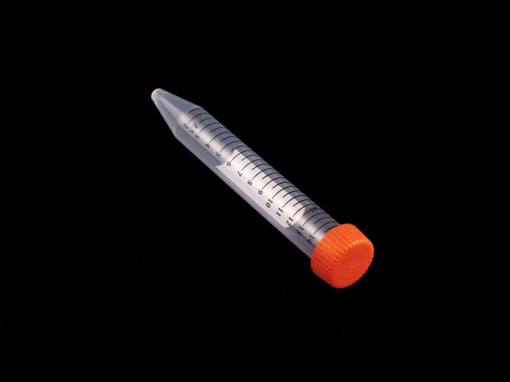 Kelabscience 15ml Centrifuge Tube with Orange Screw Cap, Angled View