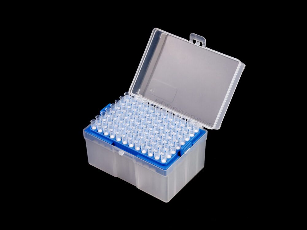 Kelabscience 200ul Filter Tips Boxed, Angled View with Open Lid