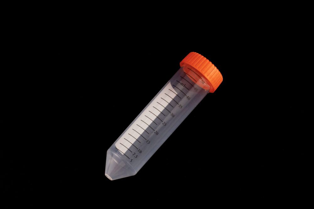 Kelabscience 50ml Centrifuge Tube with Orange Screw Cap, Angled View